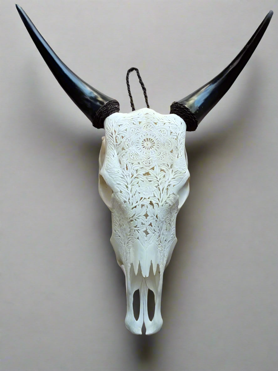 Wall Art Cow Skull Carved Bali
