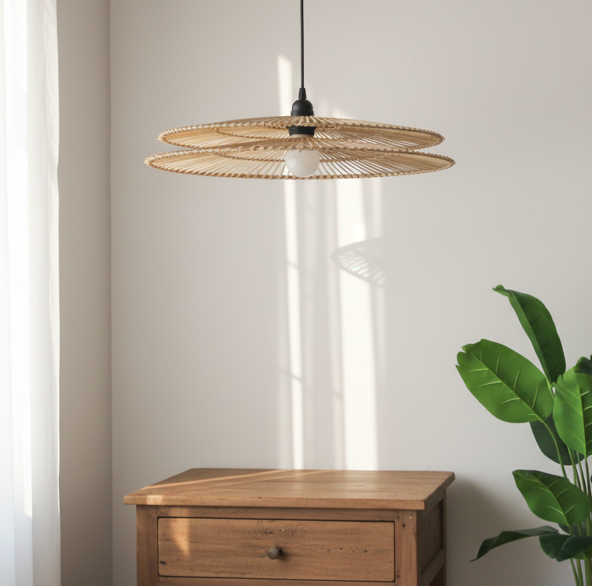 Rattan pendant light in the room as a lamp decoration
