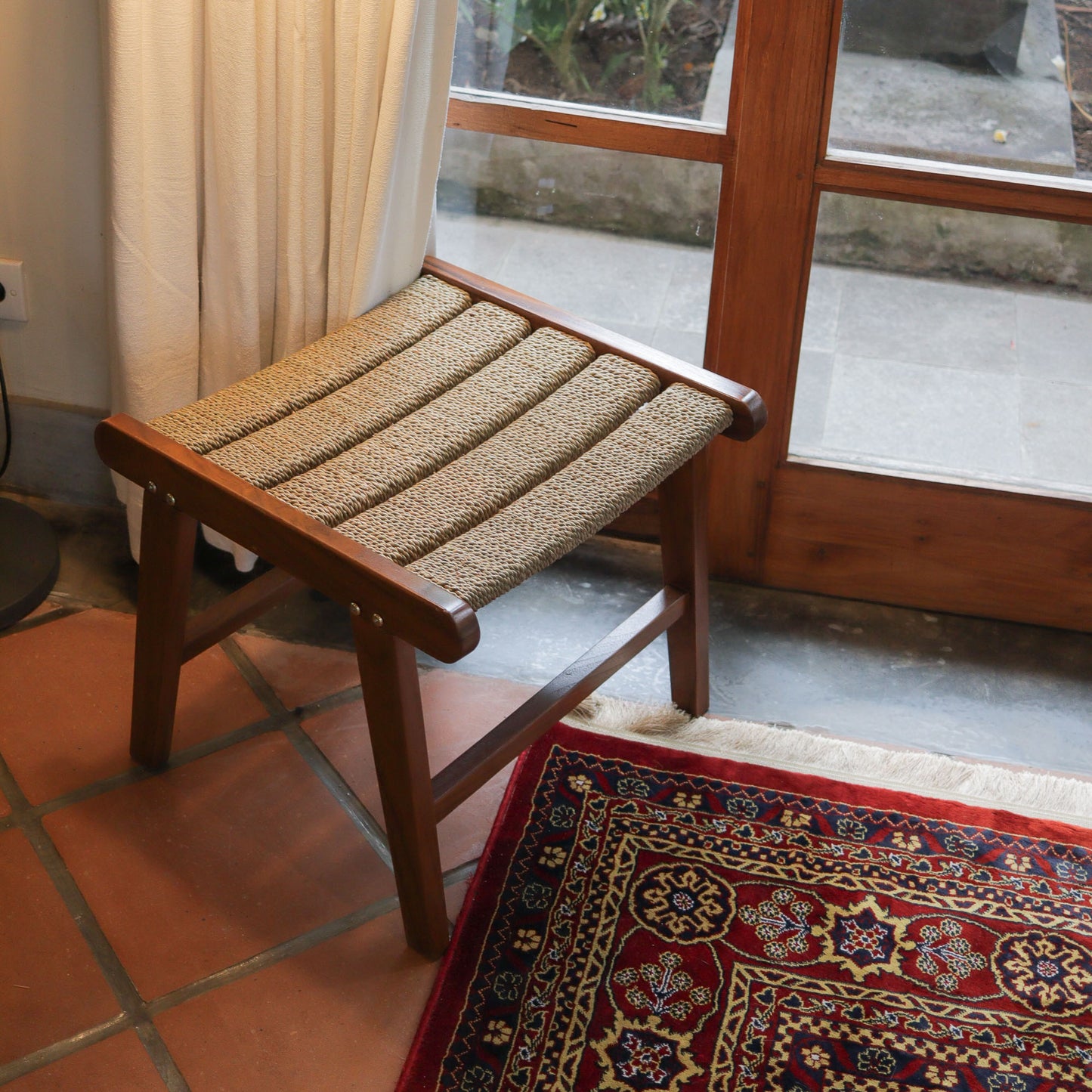 Wooden Rattan Stool -Knocked Down