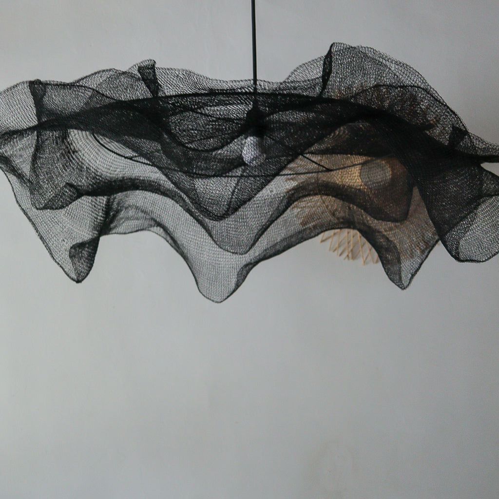Large Black Wire Mesh Pendant Light Bunga Lapis Design