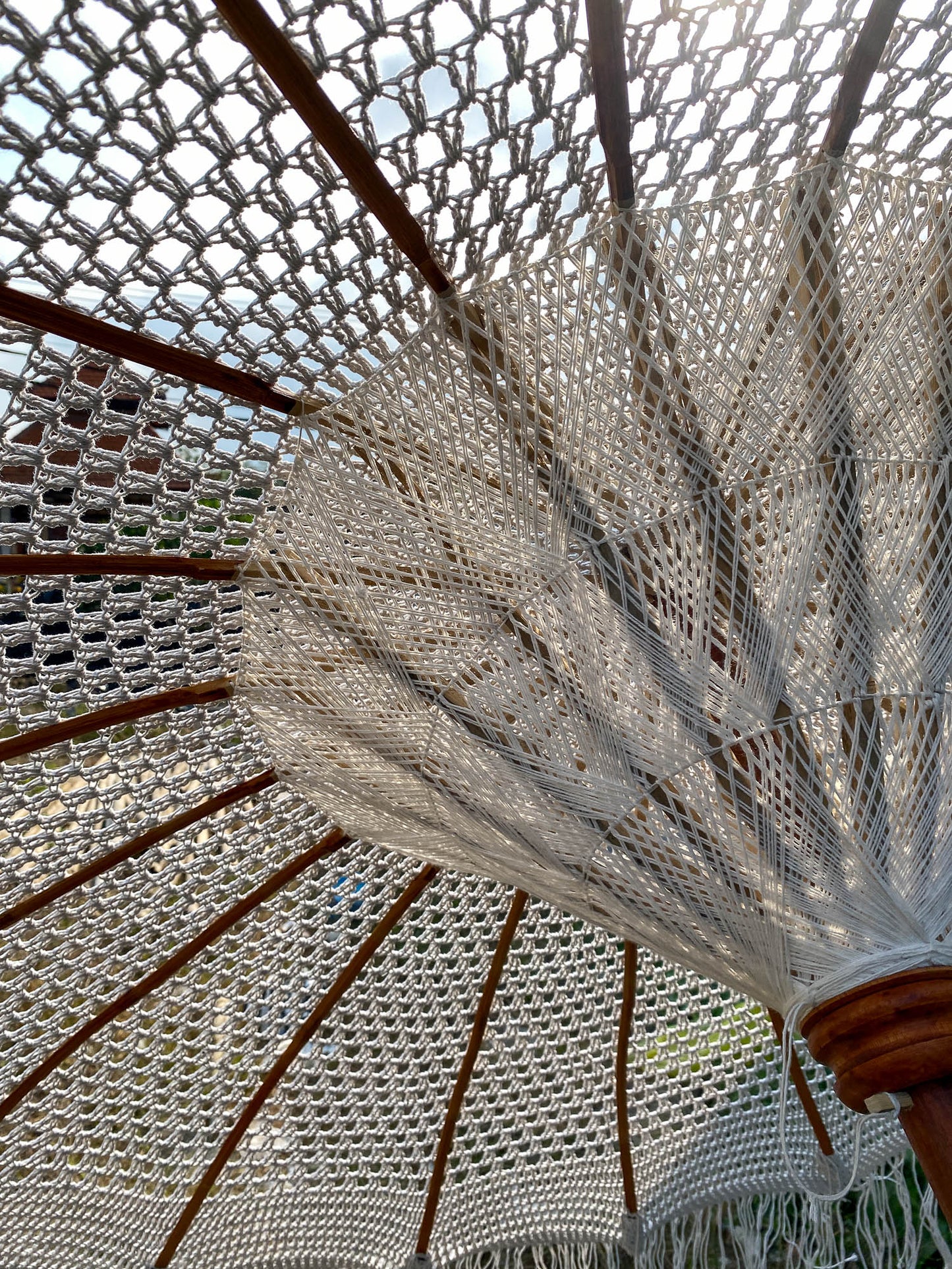 Boho Macrame Parasol White