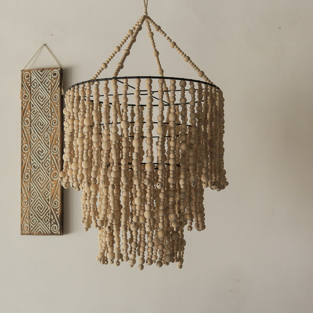 Wood Beaded Chandelier Tiered