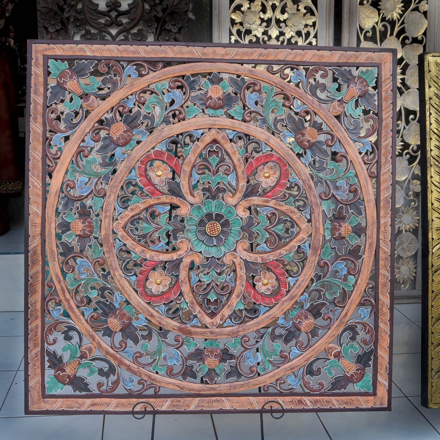 Colourfull Handcarved Mandala Wall Panel