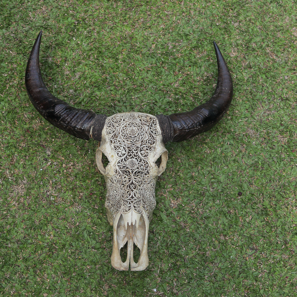 Hand Carved Buffalo Skull Mandala