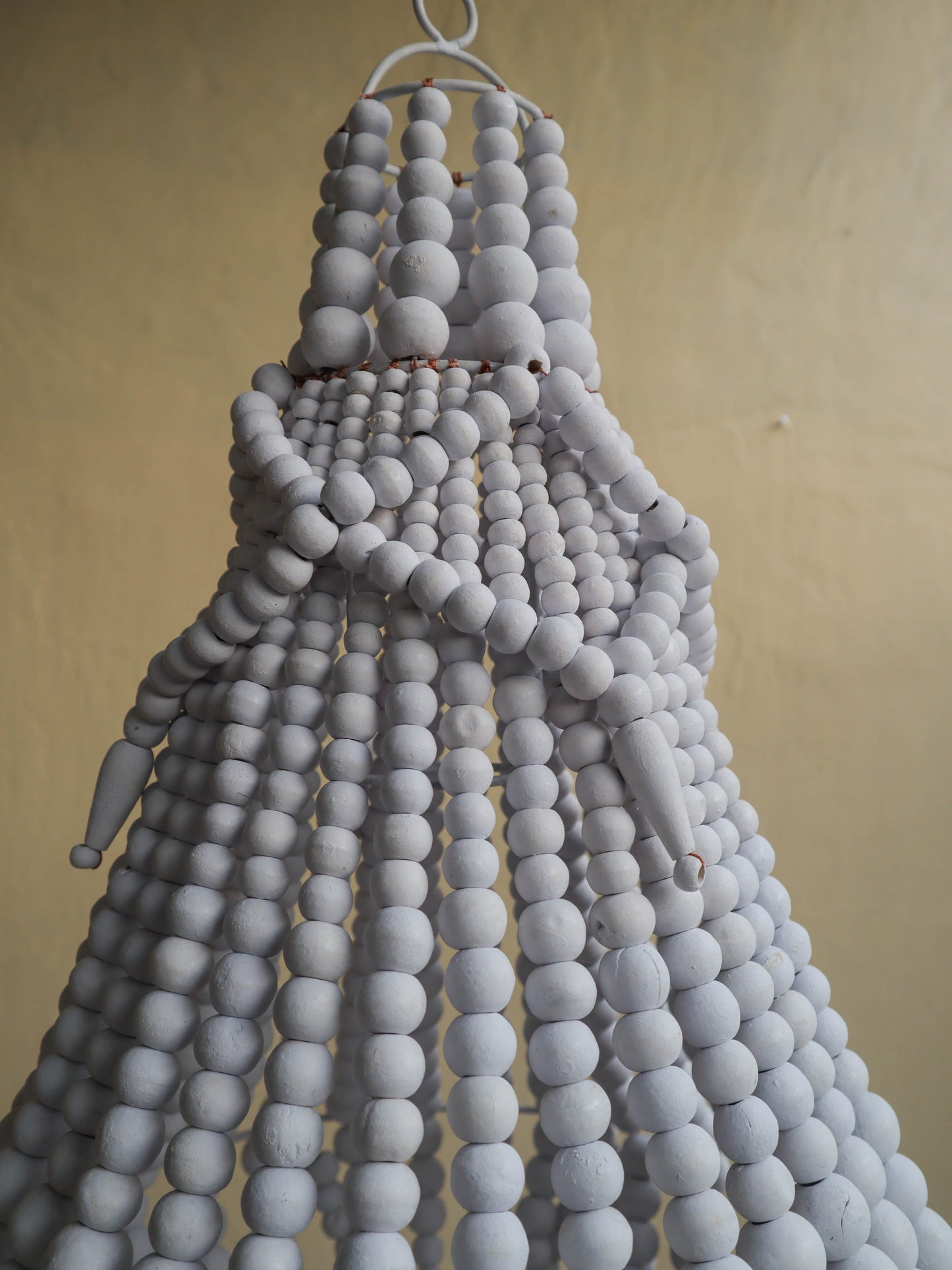 White Bead Chandelier, Wood beaded Chandelier White