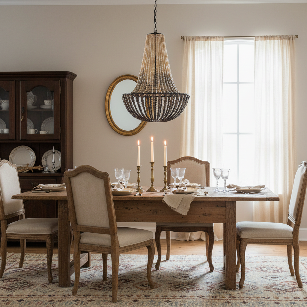 Wood Beaded Chandelier Gradation Ombre Color Vintage design