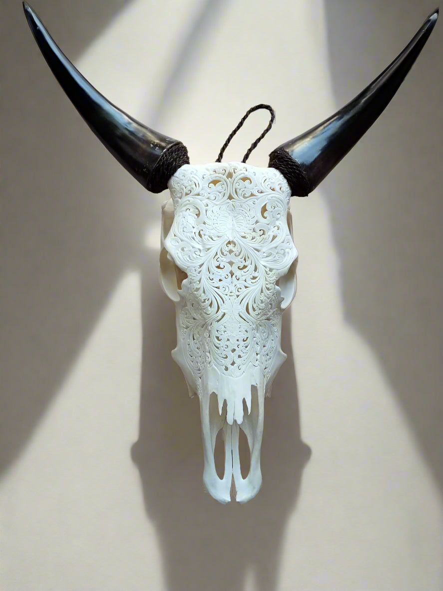 hand carved cow skull home decoration