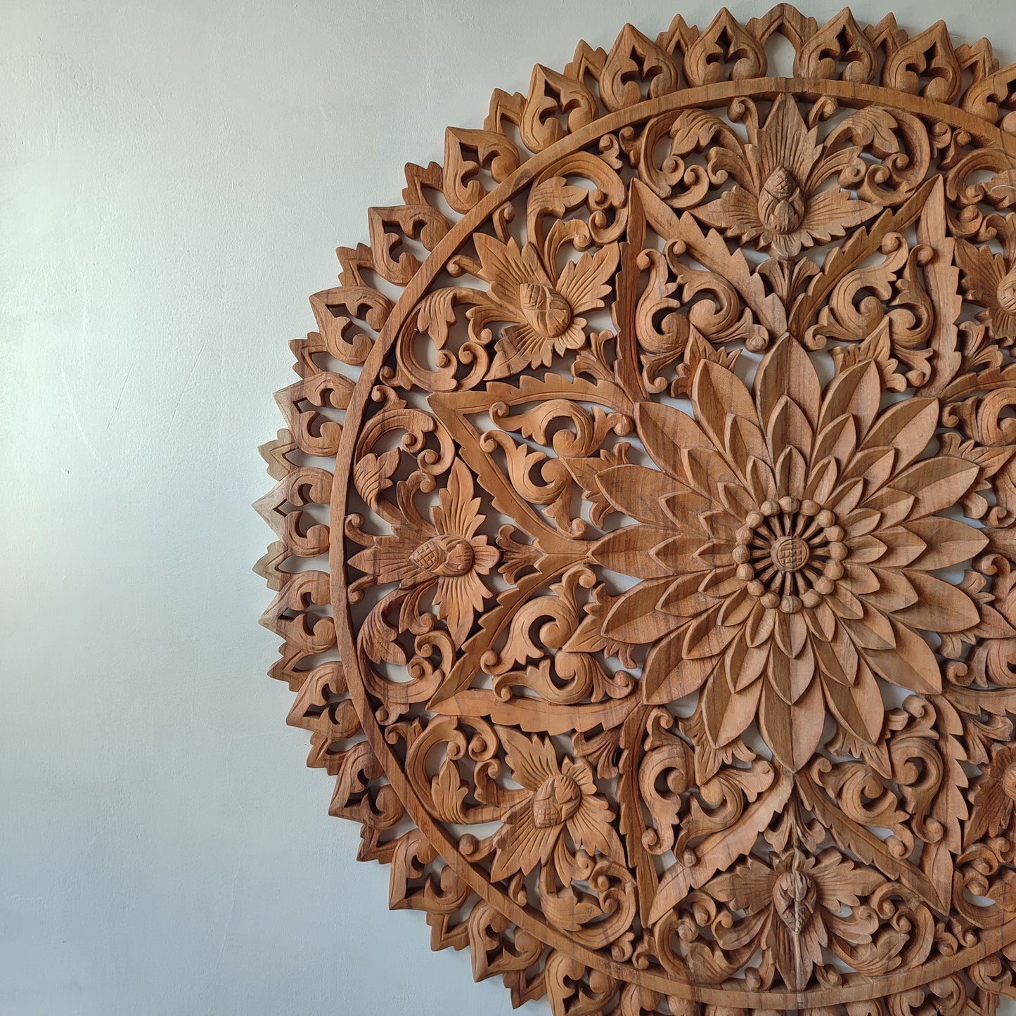 Handcarved Wall Panel Bali Flower Motif