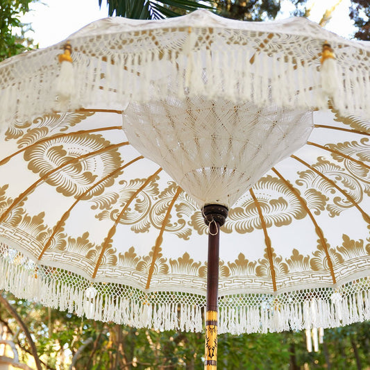 Handmade White Bamboo Parasol Bali with motif