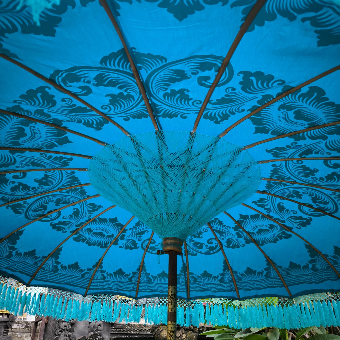 Handmade Balinese Parasol Decoration in Blue Tosca