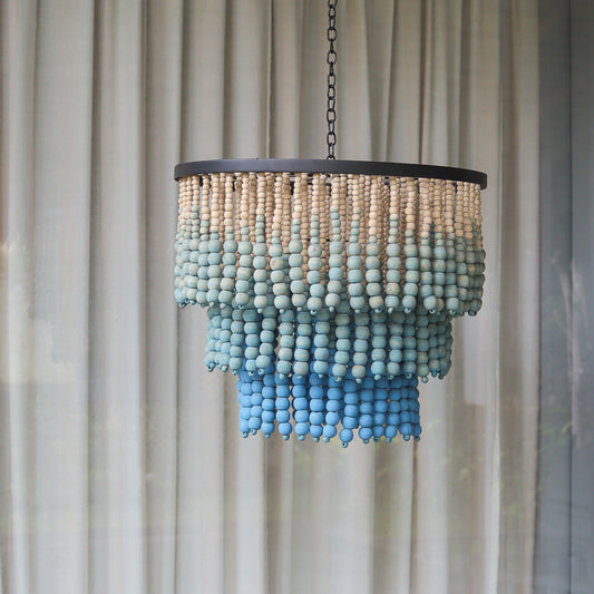 Wooden Beaded Chandelier Blue Ombre