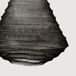 Handcrafted black mesh chandelier with textured layers and modern, sculptural design