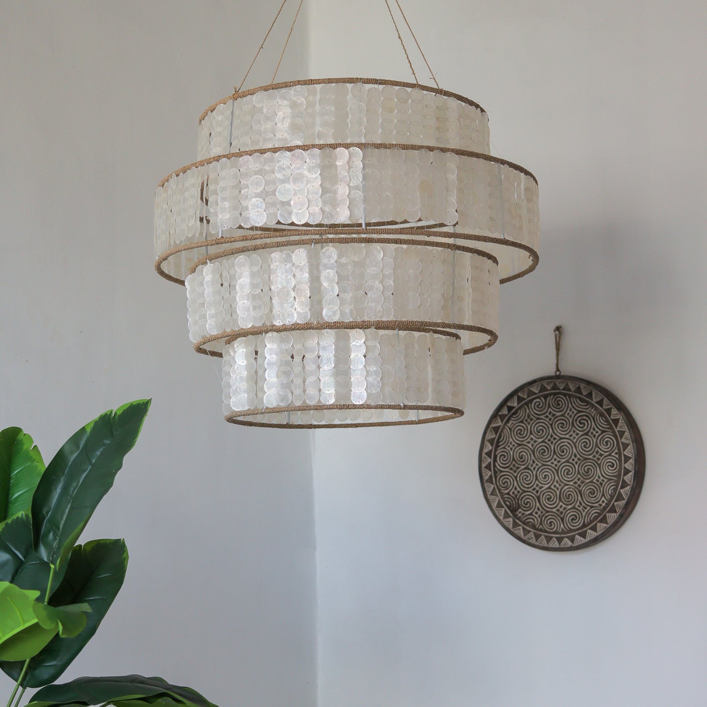 Pearl Capiz Shell Pendant Lamp Foldable Tiered  Design