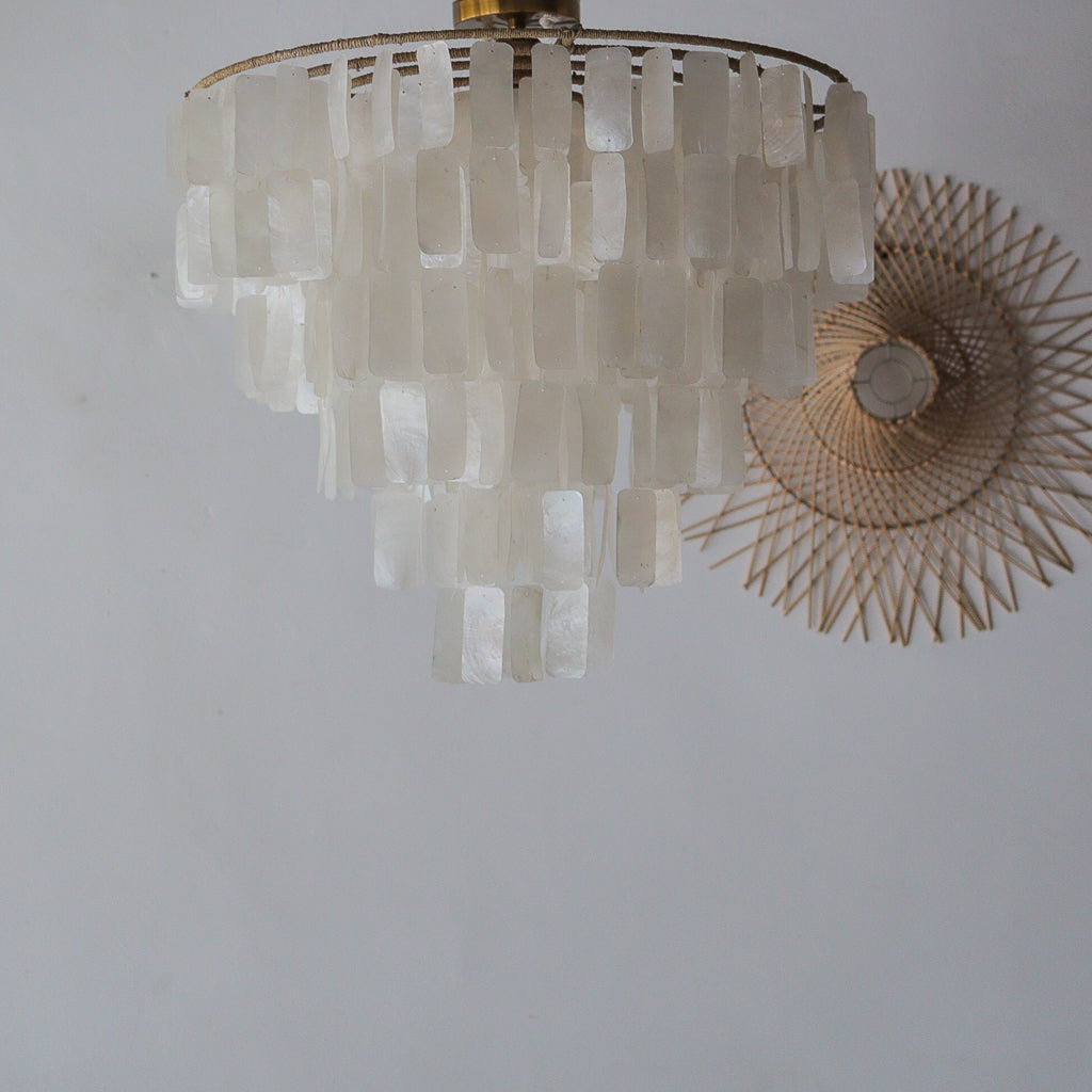 Chandelier with white glass shades 