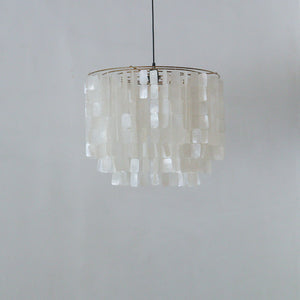 Handcrafted seashell chandelier with cascading white shells, perfect for coastal or boho home decor