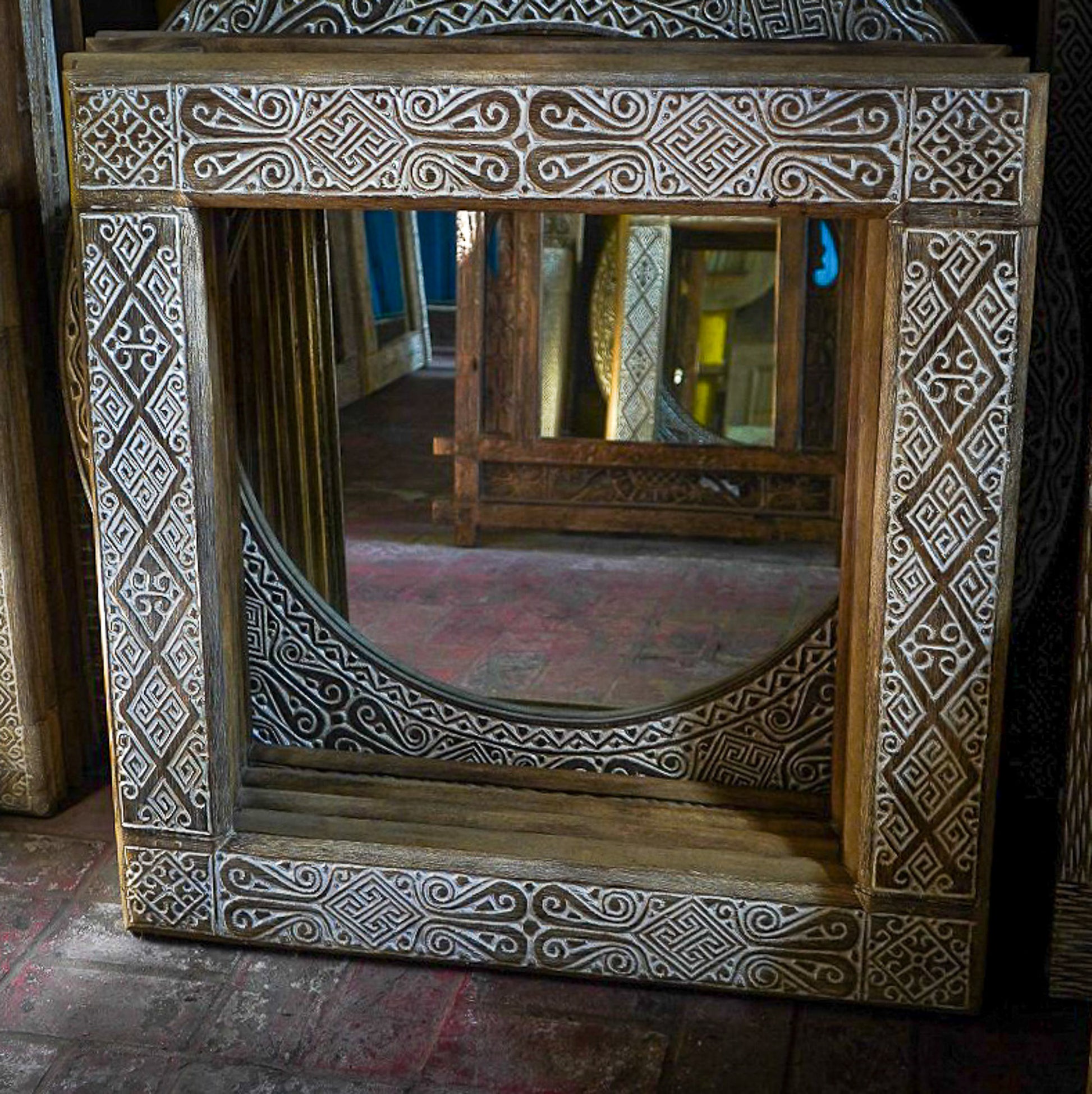 Hand carved wall hanging mirror, Wall mirror
