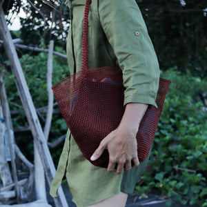 Copper Wire Mesh Hand Woven Tote Bag in Red