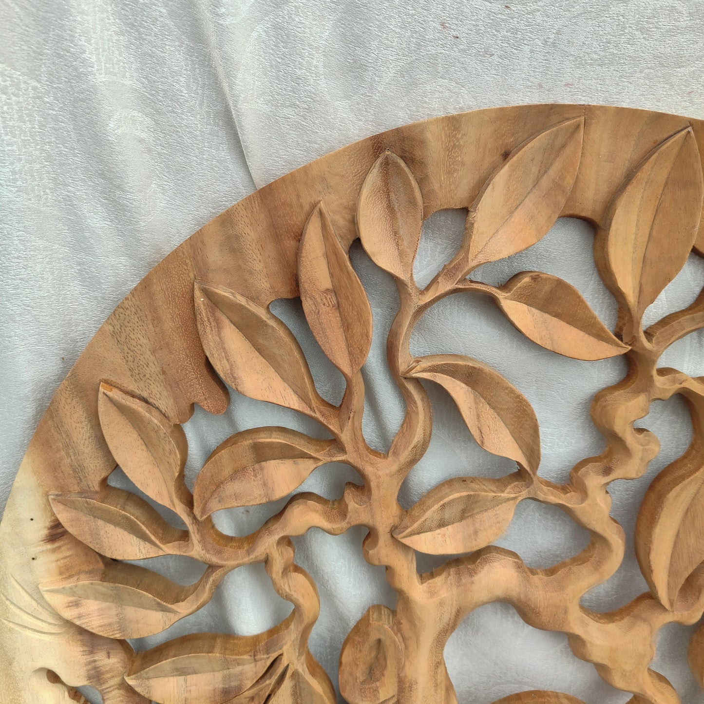 Wooden Round Hand Carved Wall Panel Art  Banyan Tree Design