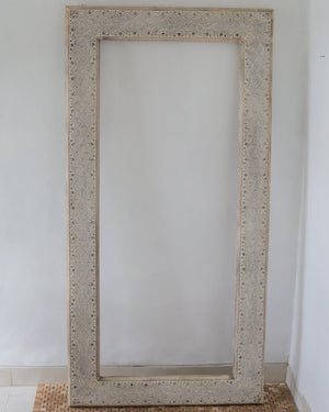 Hand carved ethnic white wash mirror frame, 180 x 90 cm, unique design from Bali, Indonesia, made from 100% handmade wood.