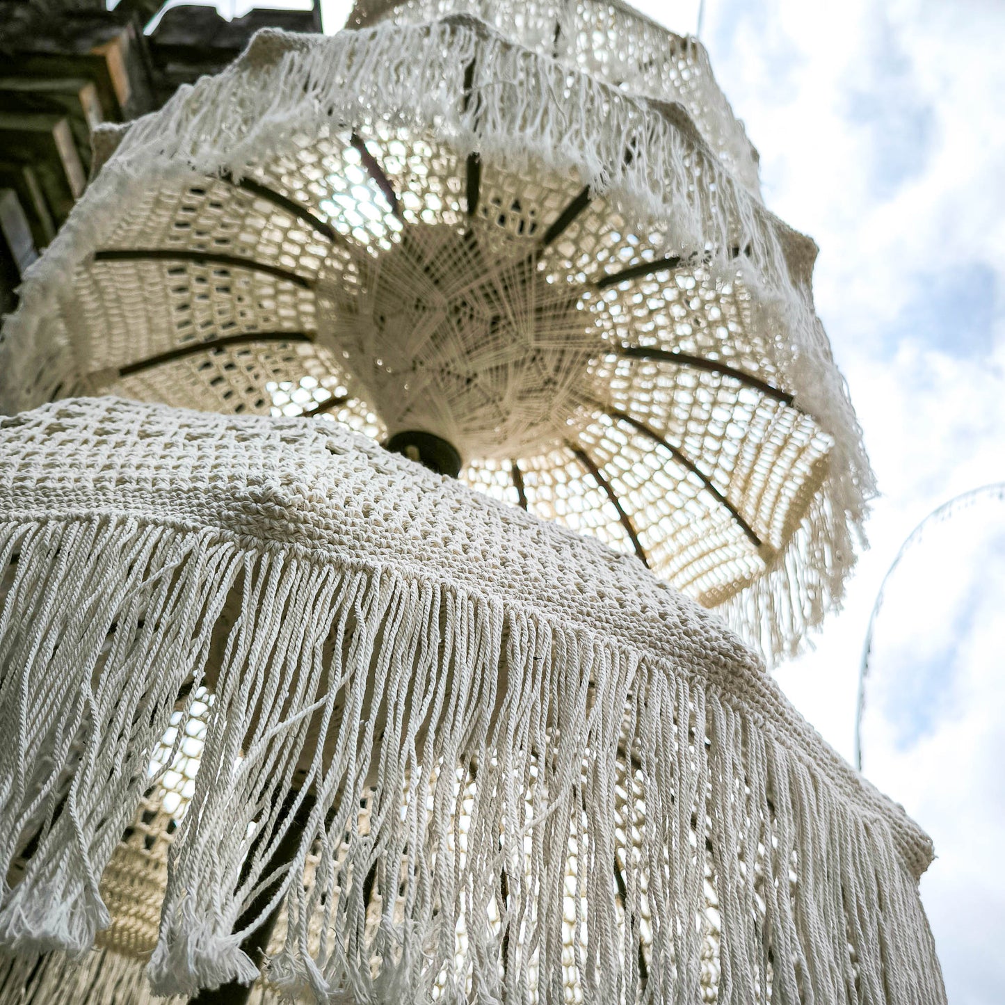 Triple Macrame Parasol in White