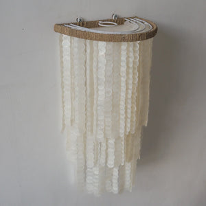 Handmade seashell wall sconce chandelier with natural jute trim, Balinese home decor