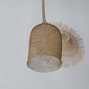 Handwoven rattan pendant light with natural texture, minimalist boho home decor