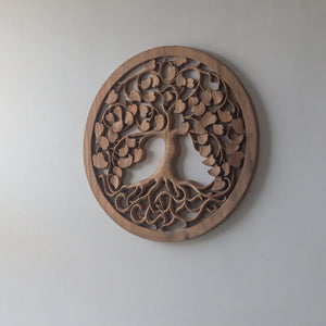 Hand-carved wooden tree of life wall art with intricate Balinese craftsmanship