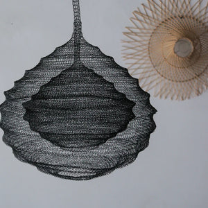 Handmade black wire pendant light with layered texture, modern home decor accent
