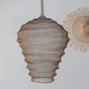 Handmade wire mesh pendant lamp with wavy design, eco-friendly home decor