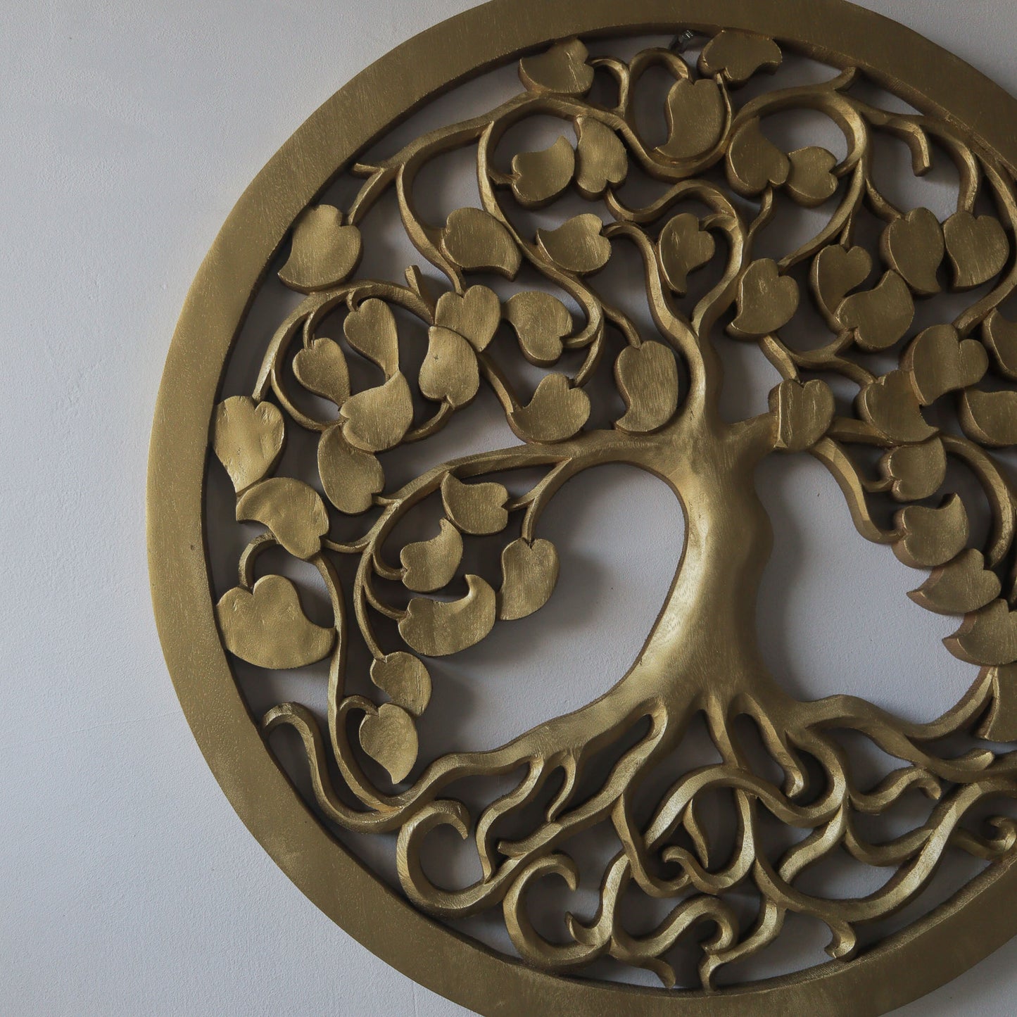 Wooden Round Hand Carved Wall Art in Gold