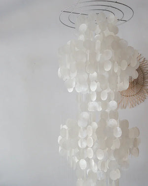 Handmade Balinese seashell chandelier with cascading white capiz shells