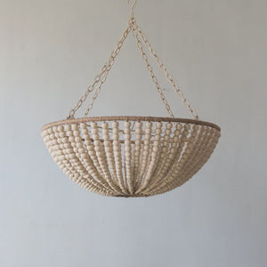 Handmade Balinese beaded chandelier with natural wooden beads and rope chains