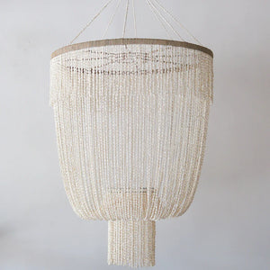 Handmade Balinese seashell chandelier with cascading white shell strands