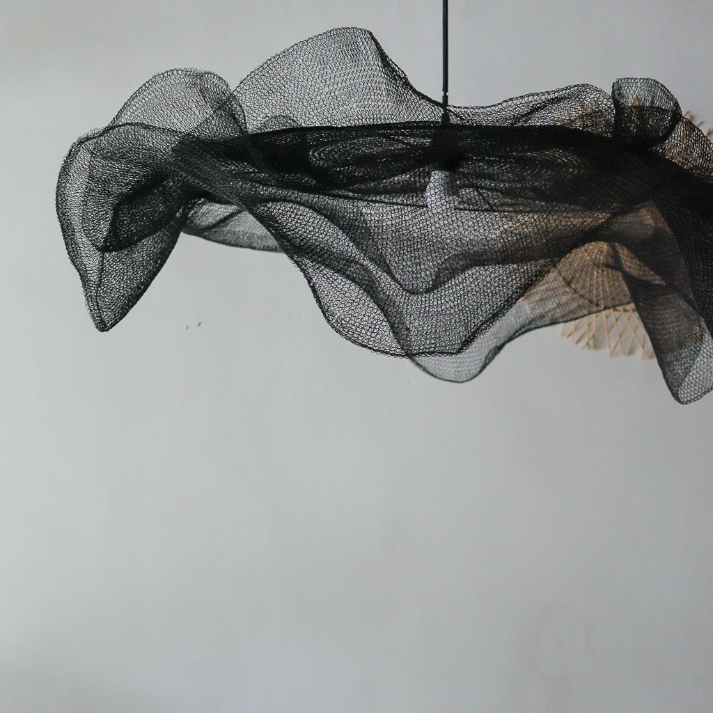 Large Black Wire Mesh Pendant Light Bunga Lapis Design