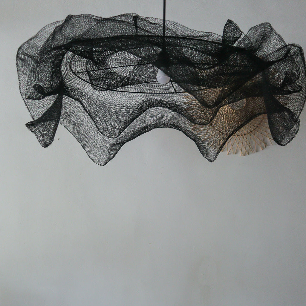Large Black Wire Mesh Pendant Light Bunga Lapis Design