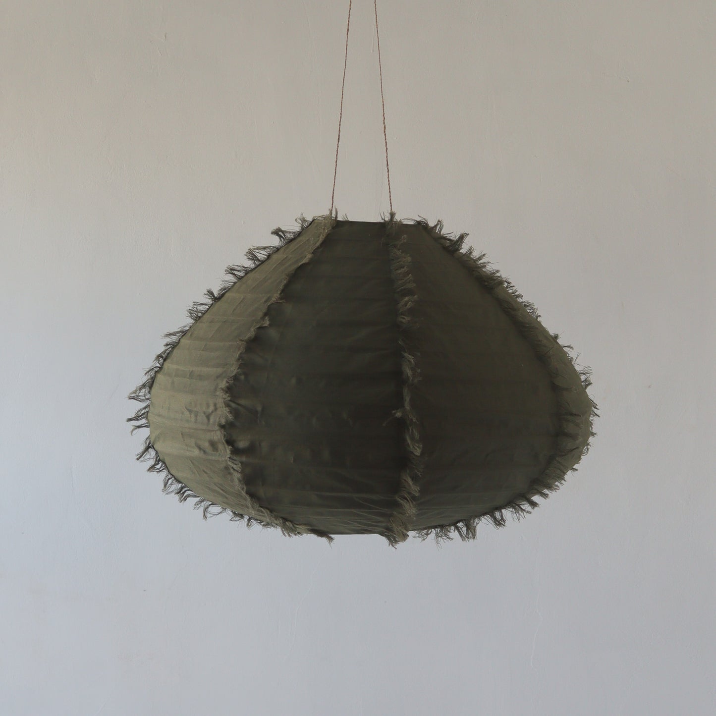 Linen Lantern Pendant Light Dome Fringe in Green