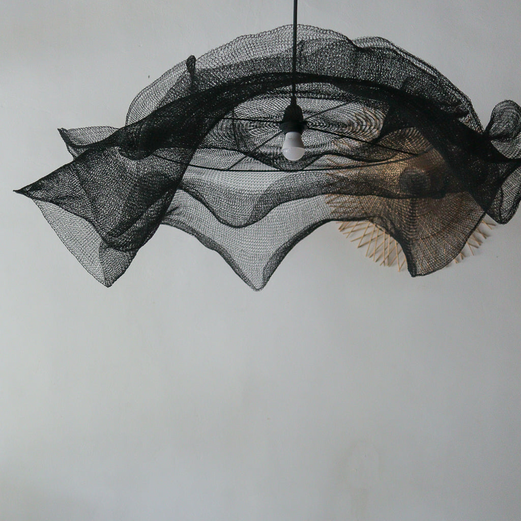 Large Black Wire Mesh Pendant Light Bunga Lapis Design