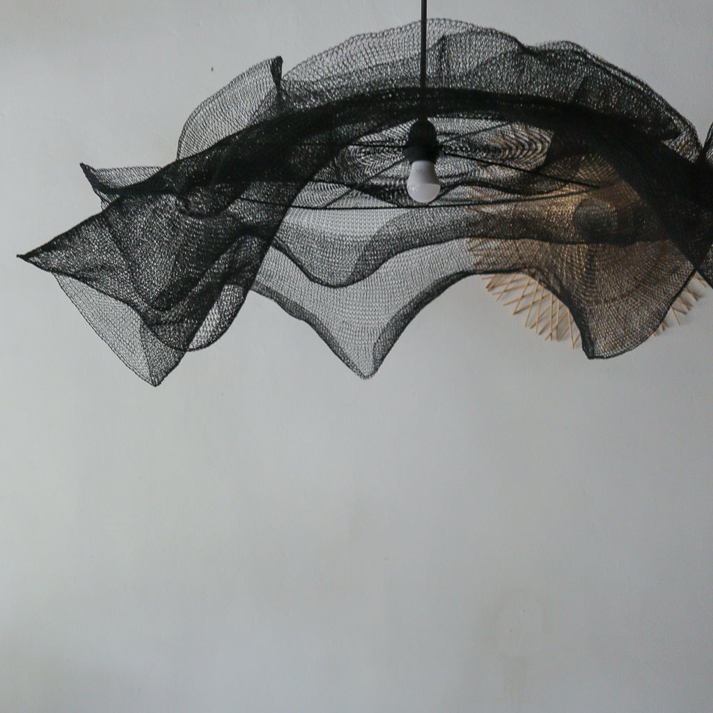 Large Black Wire Mesh Pendant Light Bunga Lapis Design