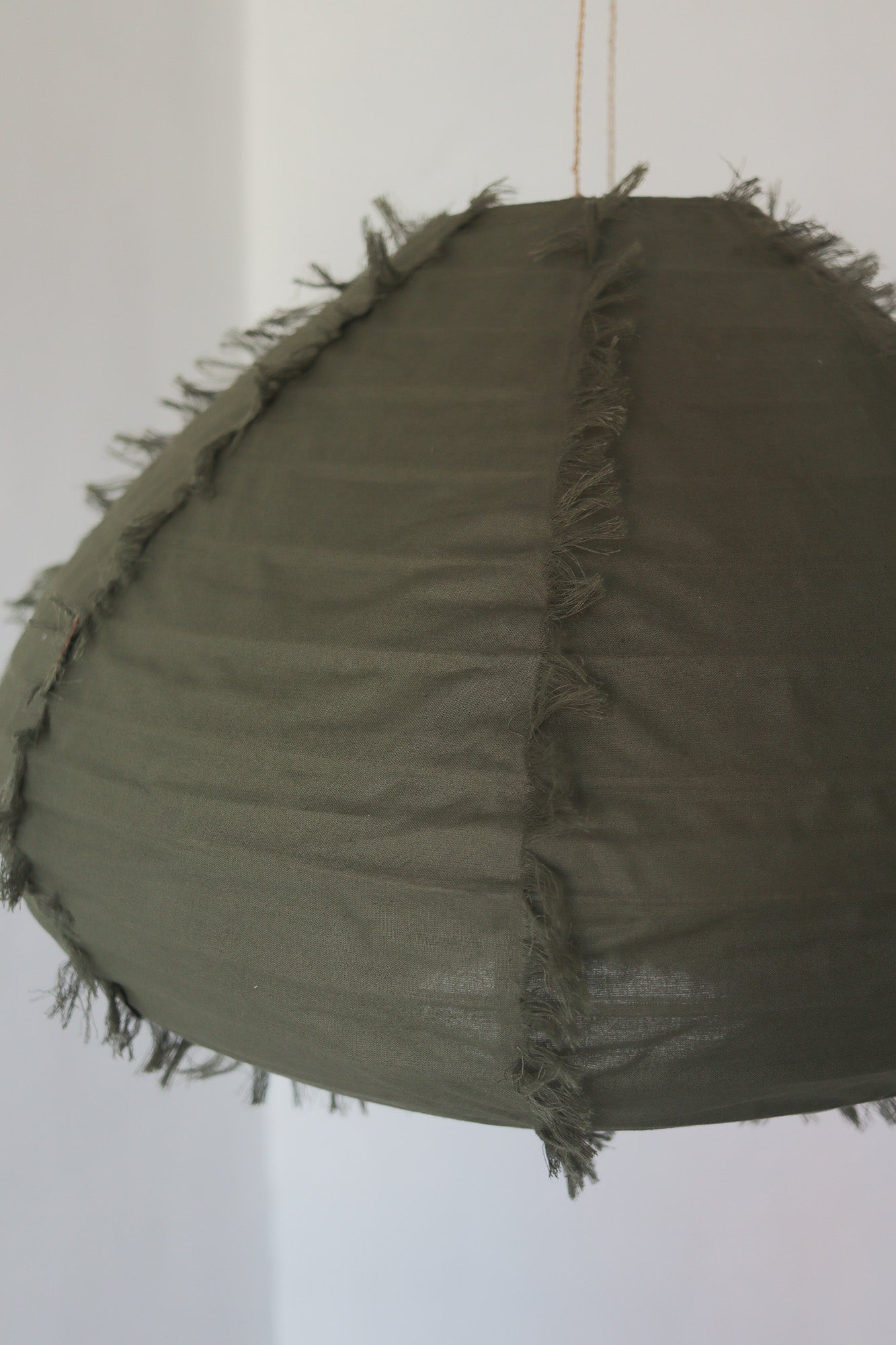 Linen Lantern Pendant Light Dome Fringe in Green