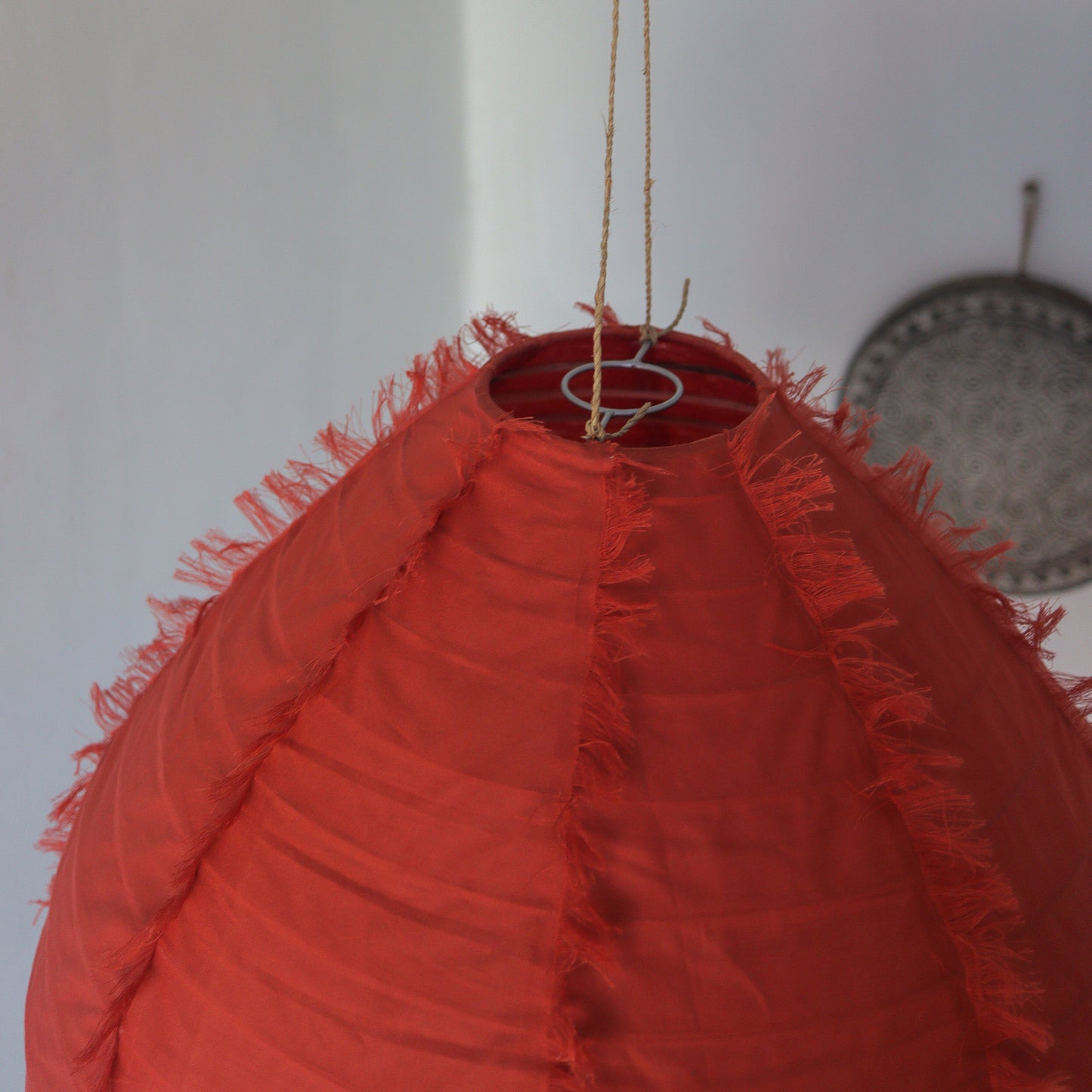 Linen Lantern Pendant Lamp Pear Shape With Fringe