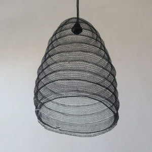 Handmade black wire mesh pendant lamp with a beehive shape for modern home decor