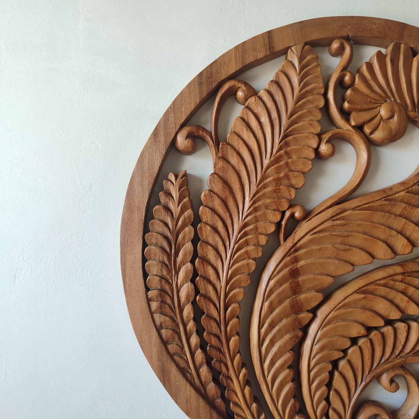 Handcarved Wall Panel Bali Leaf Motif