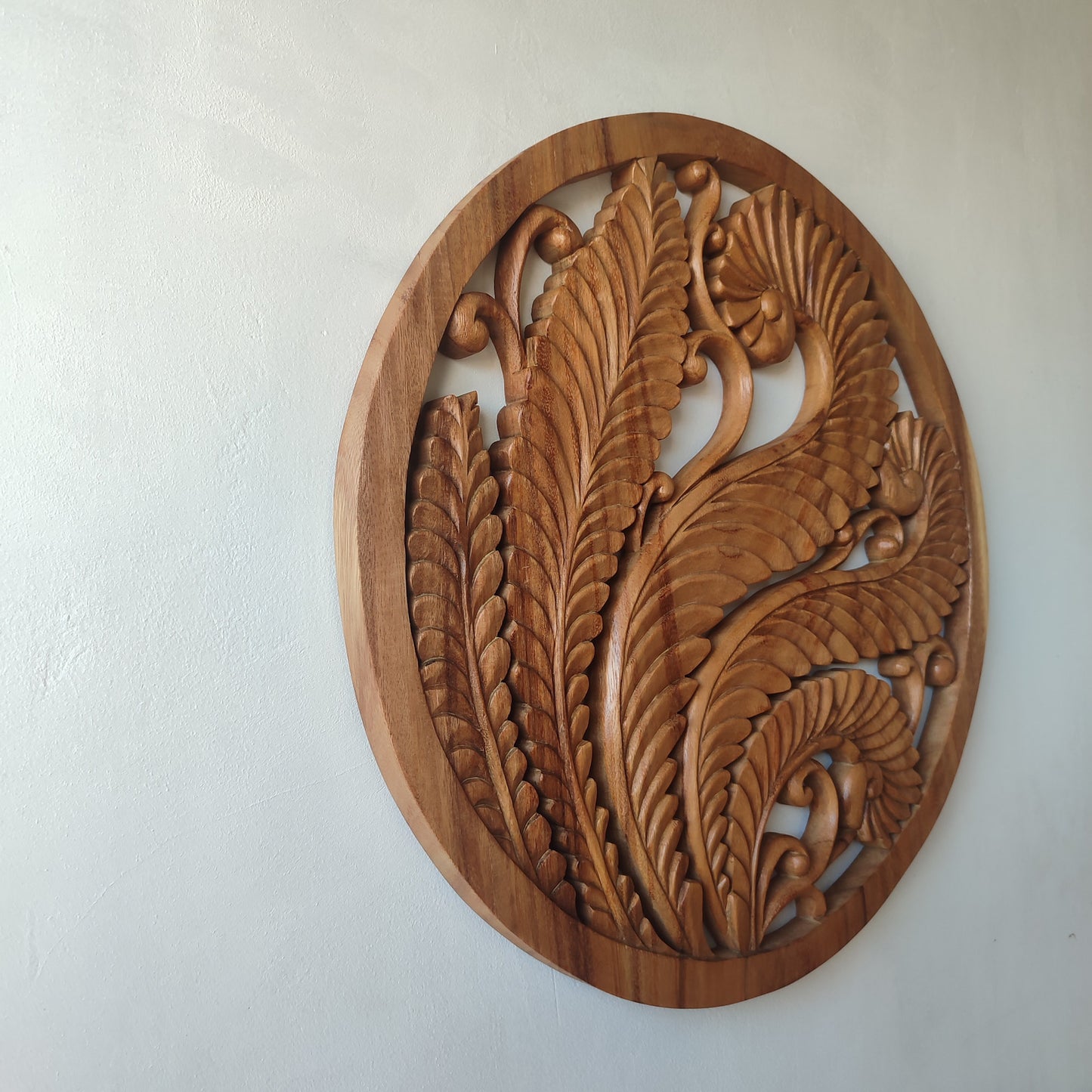 Handcarved Wall Panel Bali Leaf Motif