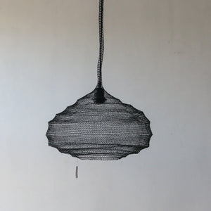 Black wire mesh chandelier with unique design, handcrafted in Bali, customizable for your decor needs.