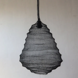 Black beehive wire mesh chandelier handcrafted in Bali, ideal for modern home decor.