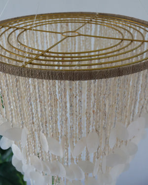 Handmade Balinese seashell chandelier with cascading natural shell beads