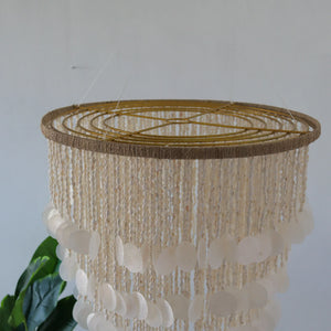 Handmade Balinese seashell chandelier with natural capiz shells and beaded strands