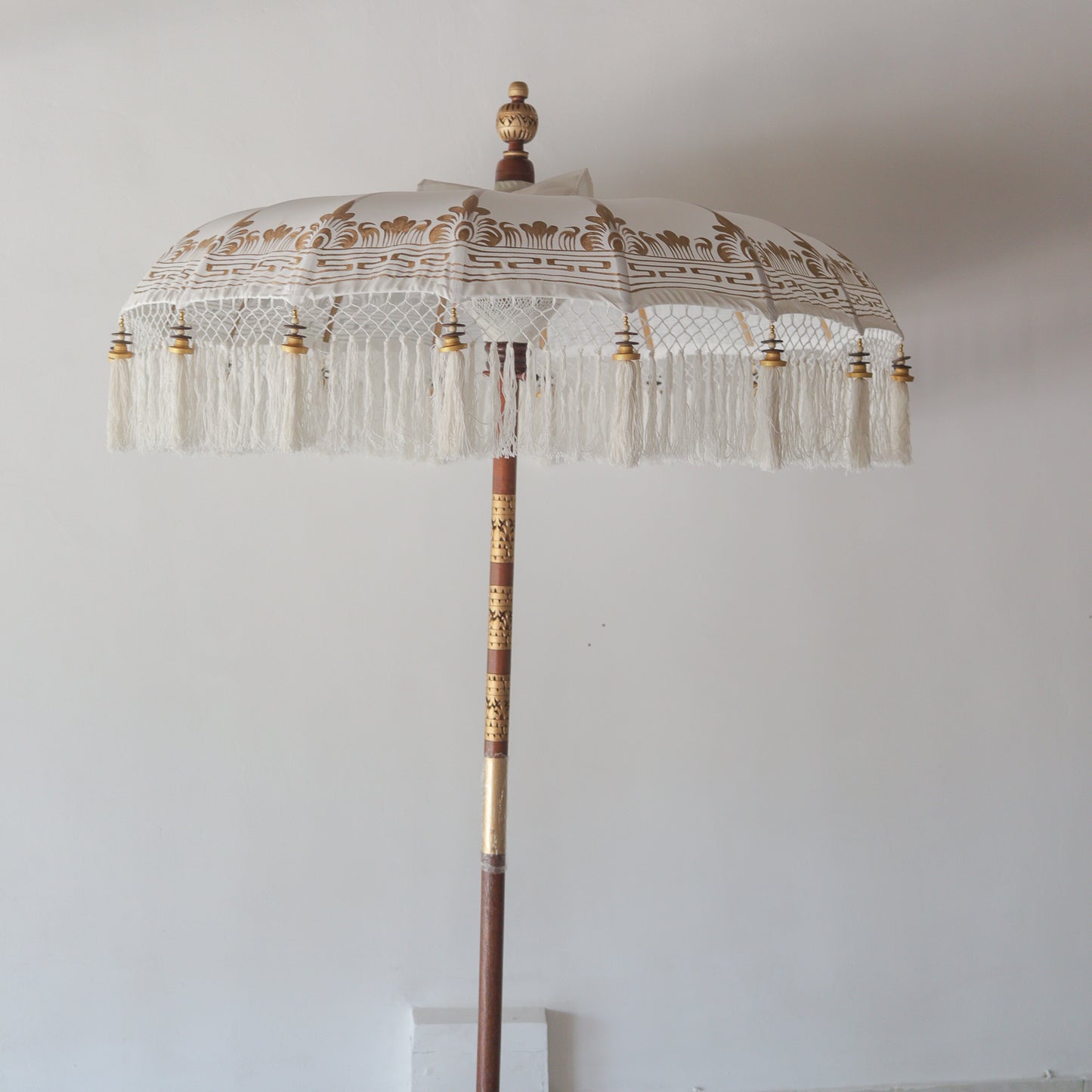 Hand Painted Balinese Parasol in White