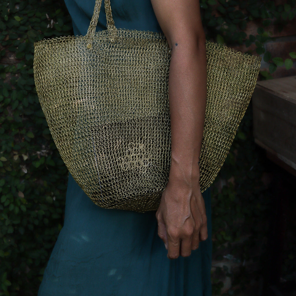 Hand Woven Tote Brass Bag