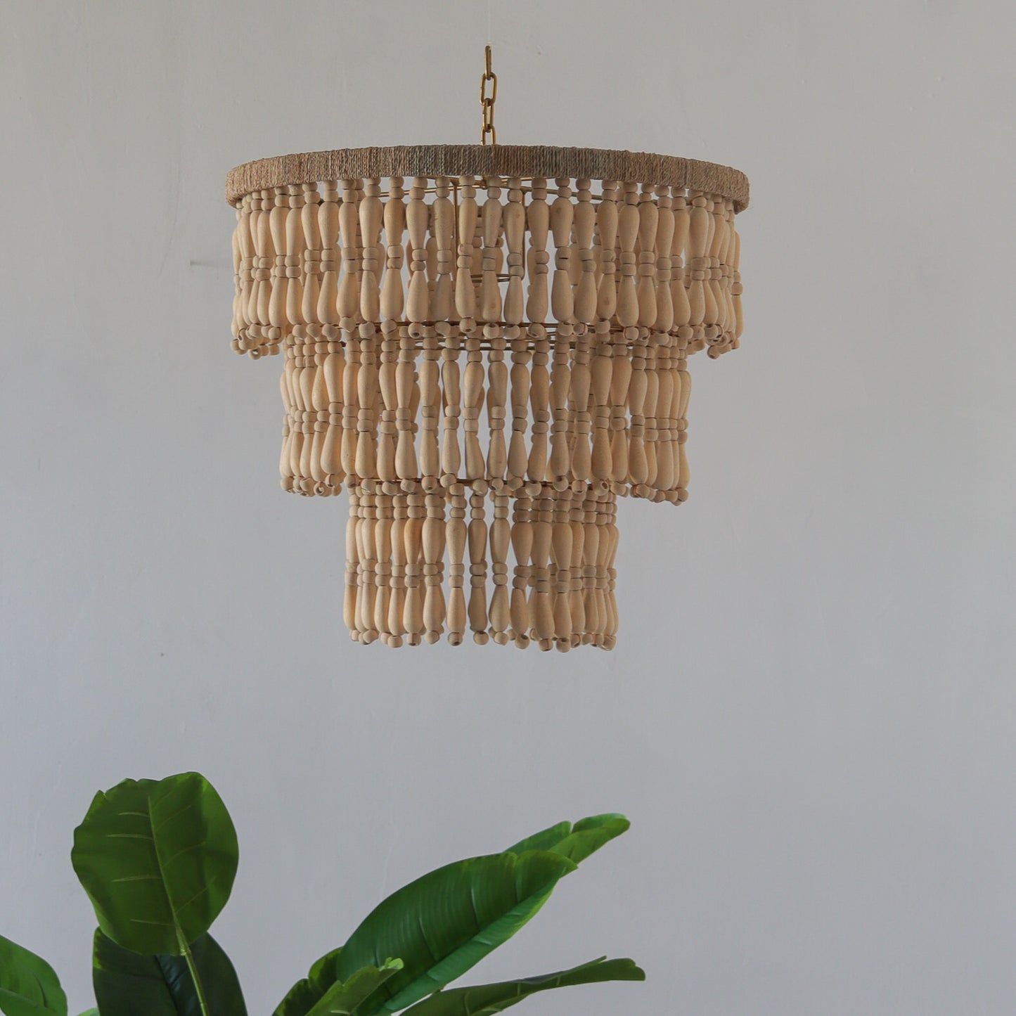 Tiered Beaded Chandelier Natural